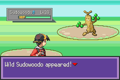 Combate contra Sudowoodo de nivel 20 en la Ruta 36